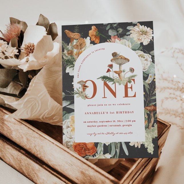 Convites Cogumelo de flor selvagem | primeiro aniversario B (Criador carregado)