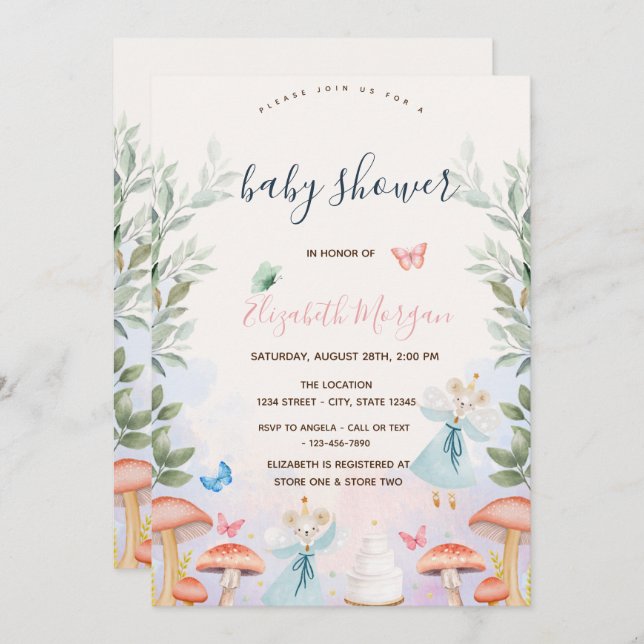 Convites Cogumelos Bebê Mocas Deixa Chá de fraldas (Frente/Verso)