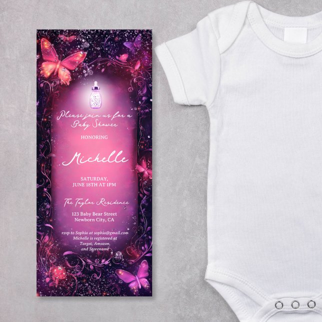 Convites Cogumelos Borboleta Floresta Encantada Namorada Be (pink enchanted forest with scroll parchment and butterflies)