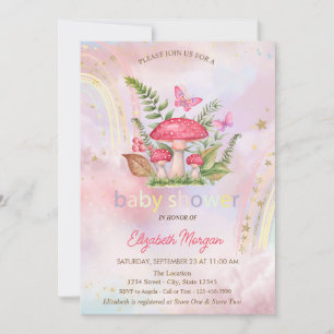 Convites Cogumelos Borboletas Arco-íris Floral Chá de Bebê