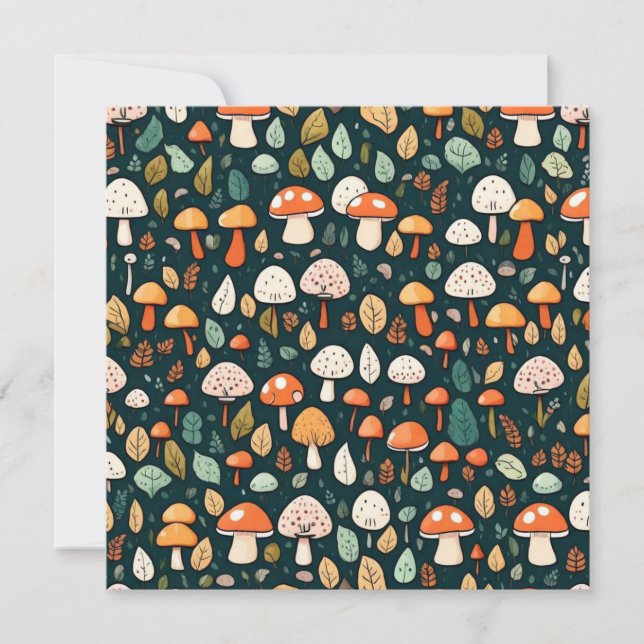 Convites Cogumelos brancos folhas design (Frente)