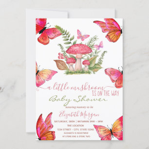 Convites Cogumelos Chic Chá de fraldas pontilhado borboleta