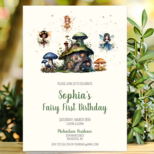 Convites Cogumelos de Aniversário Encantados (Enchanted Fairy First Birthday Mushroom Invitation, Whimsical Fairy Garden Invite, Woodland Pixie)