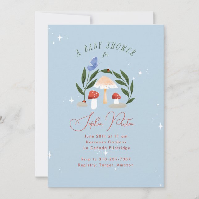 Convites Cogumelos e borboletas de jardim de fadas mágicas (Frente)