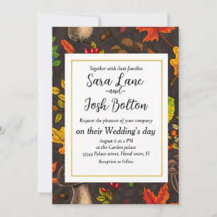 Convites Cogumelos, folhas, loucos e bagas de outono à escu