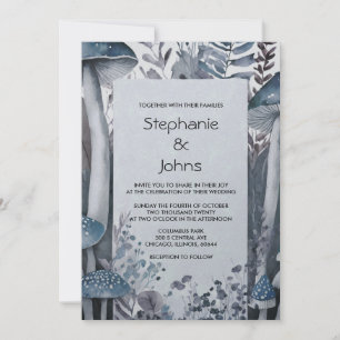 Convites Cogumelos Woodland Cinza Casamento Russo de Prata