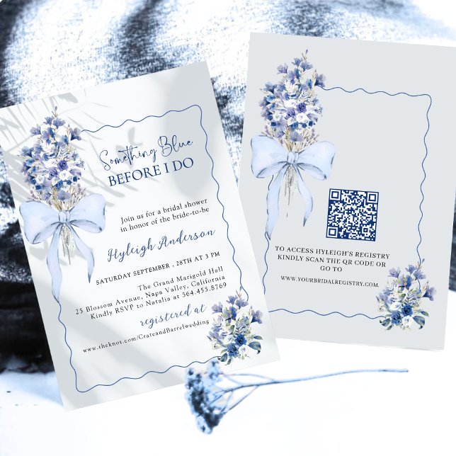 Convites Coisa Legal Floral Azul Código QR Bridal Showe (Criador carregado)