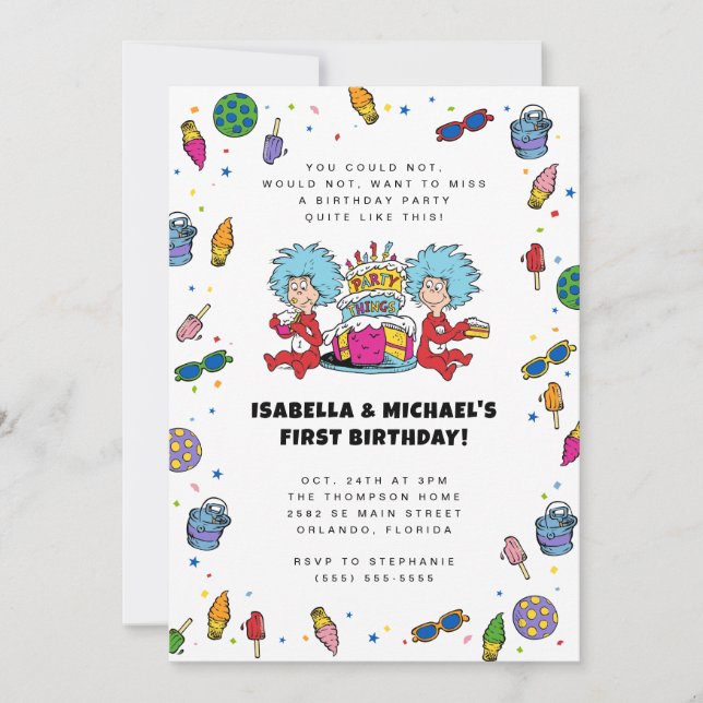 Convites Coisa Um Coisa Dois | Gêmeos Confete Aniversário (Frente)