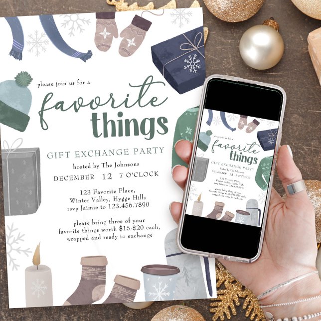 Convites Coisas Favoritas Cozy Winter Gift Exchange Party (Favorite Things Holiday Gift Exchange Party Invitation)