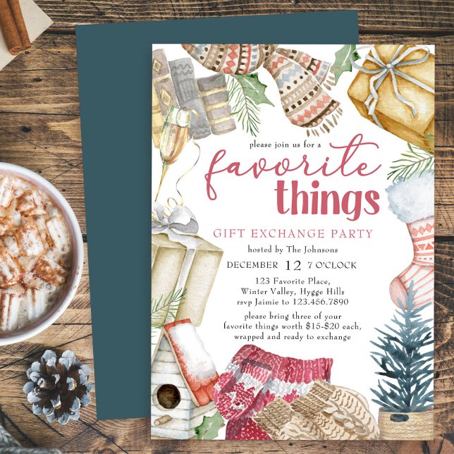 Convites Coisas Favoritas Festa de Bolsa de Natal (Favorite Things Gift Exchange Party)