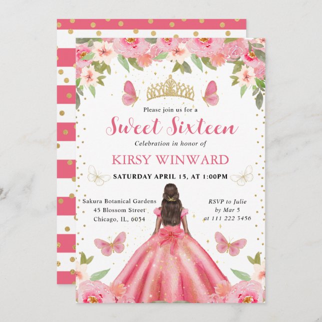 Convites Cola Rosa Escura Princesa Negra Princesa Doce 16 (Frente/Verso)