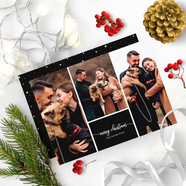 Convites Colagem de 3 Fotos Natal Alegre com Estilo Preto (Criador carregado)
