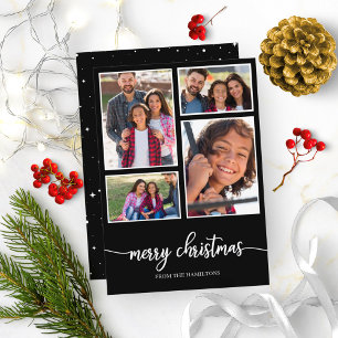 Convites Colagem de 4 Fotos Cute Script Natal Feliz Preto