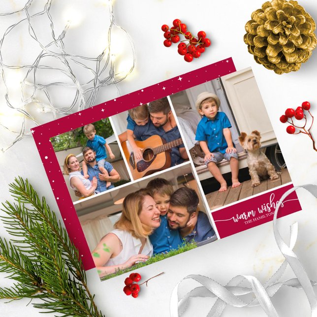 Convites Colagem de 4 Fotos Desejos Quentes Natal Simples (Criador carregado)