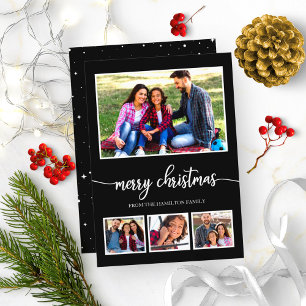 Convites Colagem de 4 Fotos Feliz Natal Moderno Preto