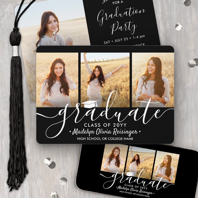 Convites Colagem de 4 Fotos Preto e Branco Festa de Formatu (Criador carregado)