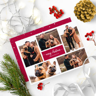 Convites Colagem de 5 Fotos Chic Script Feliz Natal