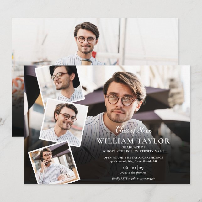 Convites Colagem de 5 Fotos Festa de Formatura Moderna (Frente/Verso)