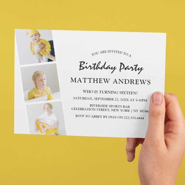 Convites Colagem de Faixa de Foto Moderna | Qualquer Idade  (Criador carregado)