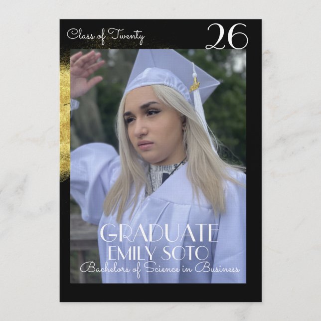 Convites Colagem de Formatura de 2026 Script Dourado Foto (Frente)