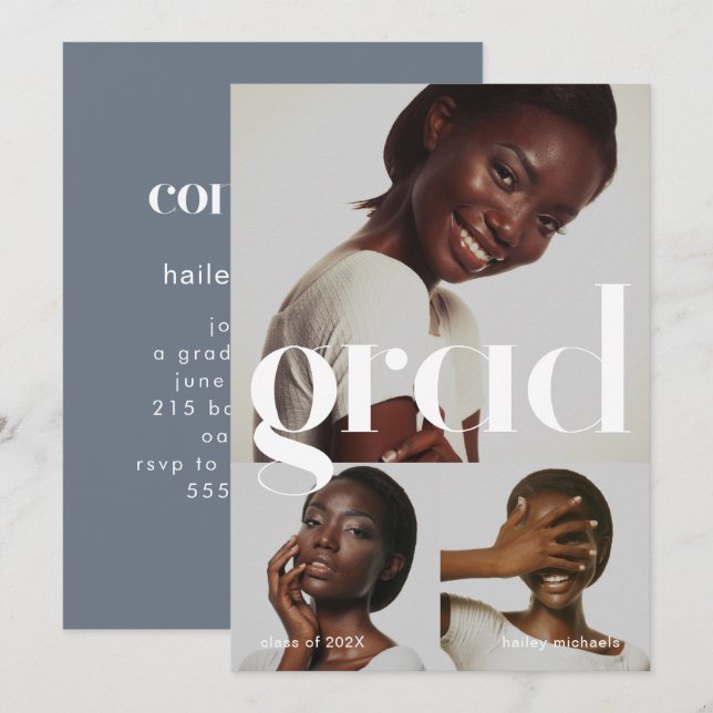 Convites Colagem de Fotografias da Cinza Azul festa de form (Frente/Verso)