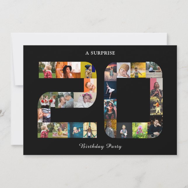 Convites Colagem de Fotografias de 20 Festa de aniversário  (Frente)