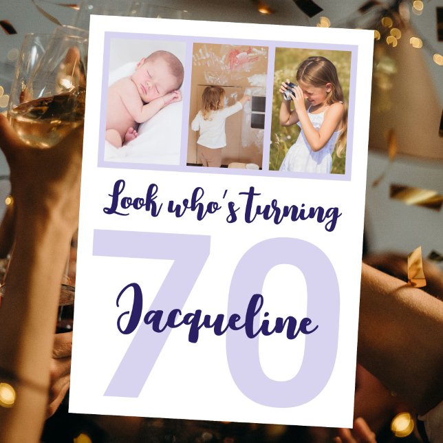 Convites Colagem de Fotografias de Script Purple de Anivers (Criador carregado)