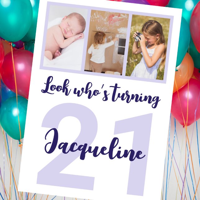 Convites Colagem de Fotografias de Script Purple do anivers (Criador carregado)