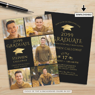 Convites Colagem de Fotografias do Boné Dourado 5 Preto par