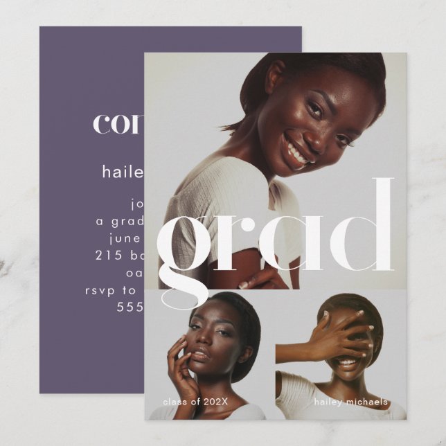 Convites Colagem de Fotografias Purple da festa de formatur (Frente/Verso)