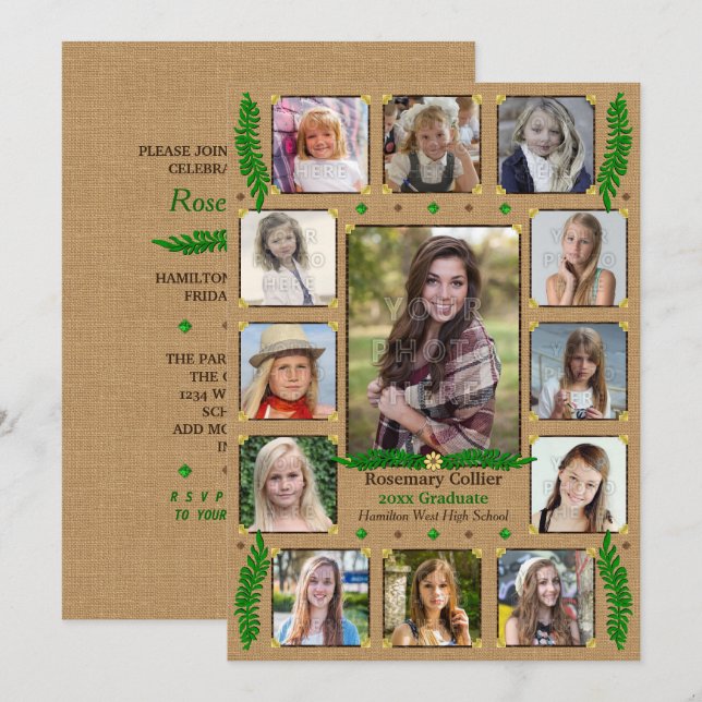 Convites Colagem de Fotografias Rústicas de Festa de format (Frente/Verso)