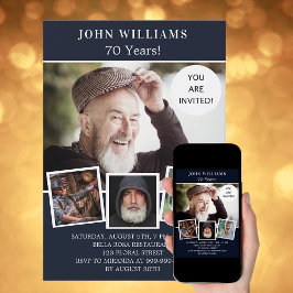 Convites Colagem de fotos azuis do marinho festa de anivers