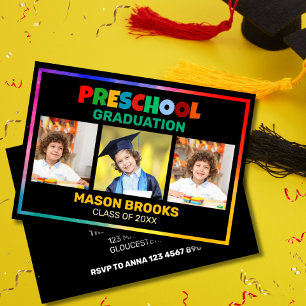 CONVITES COLAGEM DE FOTOS COLORIDAS DE GRADUADOS DO PRÉ-ESC