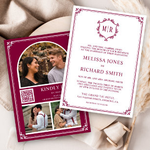 Convites Colagem de Fotos com Código QR Monograma Casamento