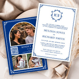 Convites Colagem de Fotos com Código QR Monograma Casamento