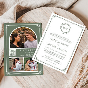 Convites Colagem de Fotos com Código QR Monograma Casamento