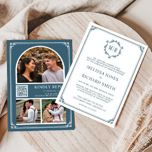 Convites Colagem de Fotos com Código QR Monograma Casamento