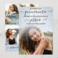 Colagem de Fotos Confetti Dourada Azul Quinceañera