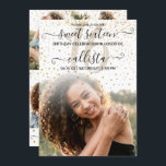 Convites Colagem de Fotos Confetti Dourada Branca Sweet 16<br><div class="desc">Este bonito e giro convite de colagem de 16 fotos de festa de aniversário é perfeito para a moça da moda e na moda. Ele apresenta o falso dourado esparso caindo o confete brilho no topo de um gradiente fotográfico ombre branco e grande com elegante grafismo cursivo manuscrito preto elegante....</div>