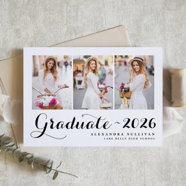 Convites Colagem de Fotos da Turma Negra de 2024 Formatura (Customizable photo collage graduation invitation featuring modern calligraphy. )