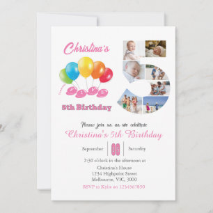 Convites Colagem de fotos de 5 número 5 Rapariga