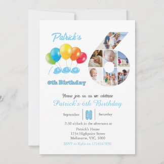 Convites Colagem de fotos de 6 de aniversário número 6