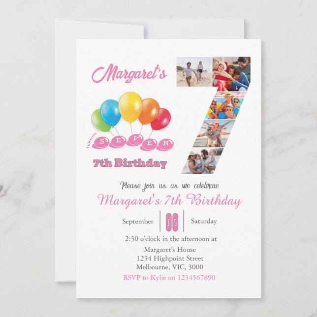 Convites Colagem de fotos de 7 de aniversário número 7 Rapa (Frente)