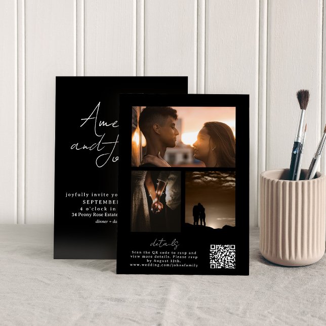Convites Colagem de Fotos de Caligrafia com código QR em (Criador carregado)