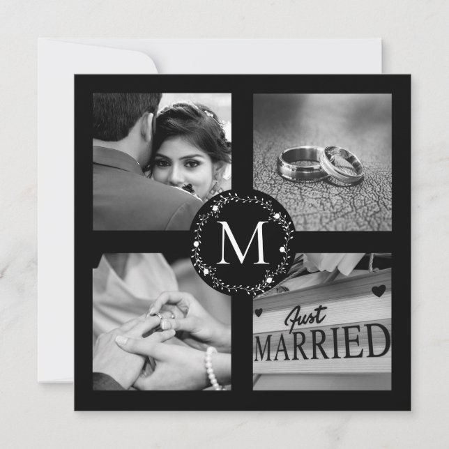 Convites Colagem de Fotos de Casamento com Monograma Agrade (Frente)