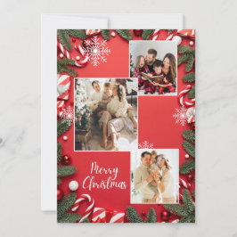Convites Colagem de Fotos de Férias Festivas Vermelhas Feli