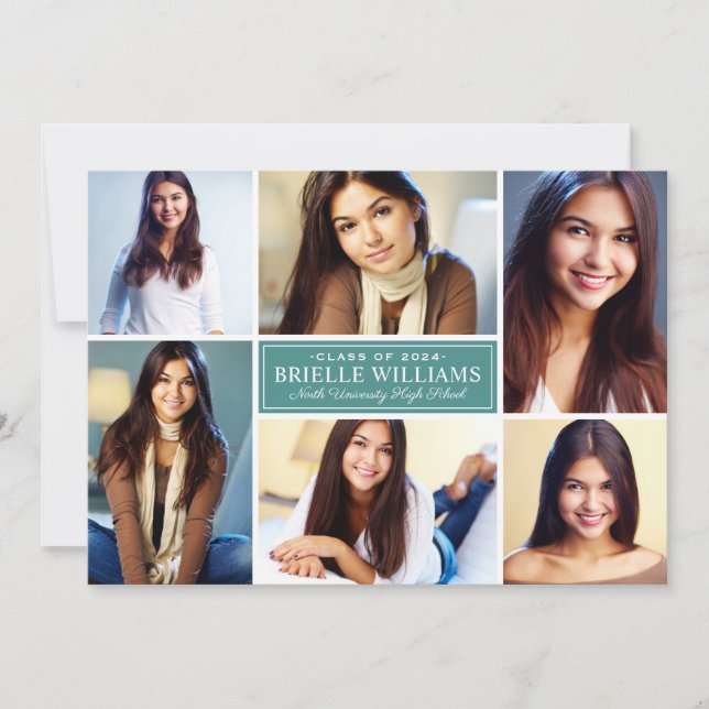 Convites Colagem de Fotos de Festa de formatura Verde Elega (Frente)