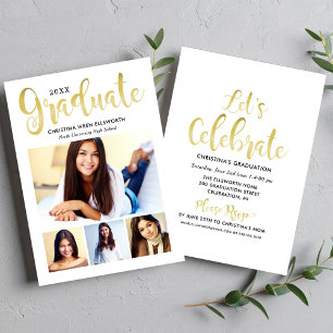 Convites Colagem de Fotos de Formatura em Script Dourado Fe