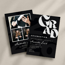 Convites Colagem de Fotos de Formatura Preto Minimalista Mo
