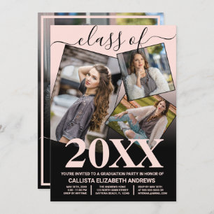 Convites Colagem de Fotos de Graduação de Mão Preta Simples